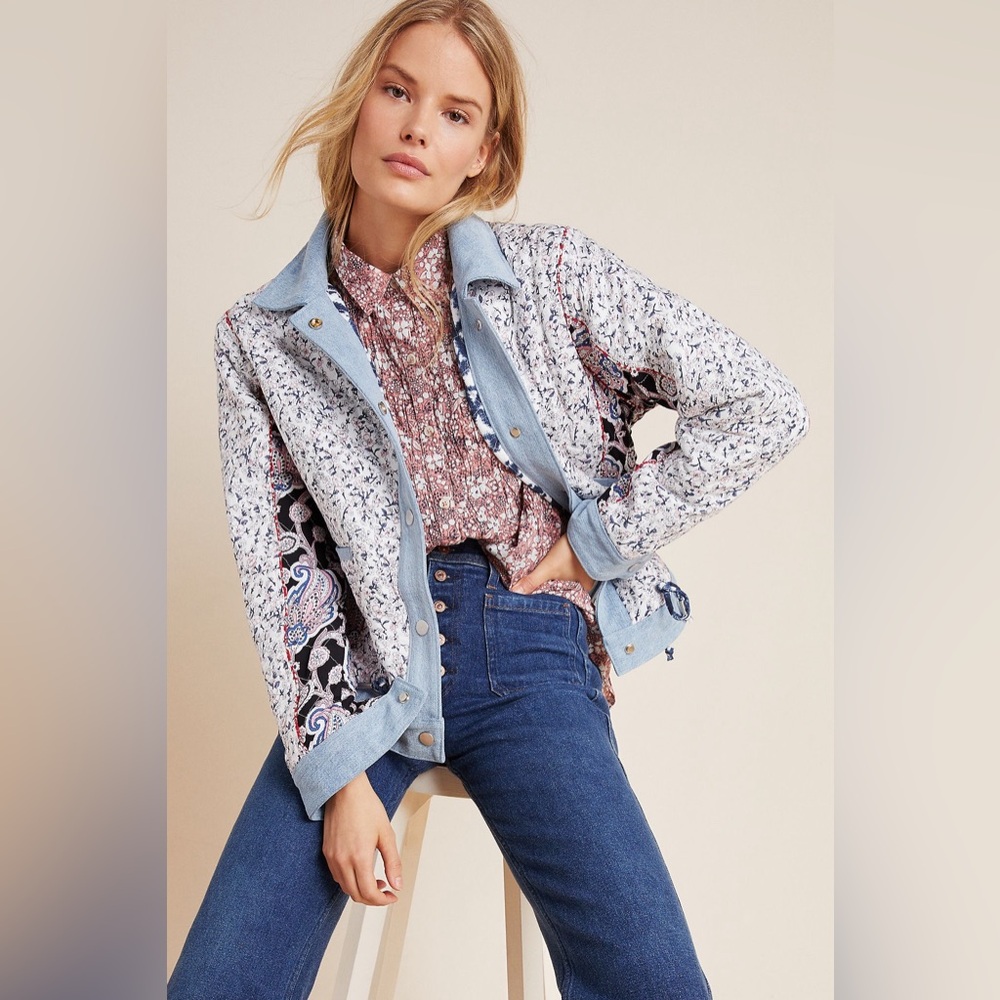 Anthropologie BLANKNYC Denim-Trimmed Reversible Patchwork Jacket